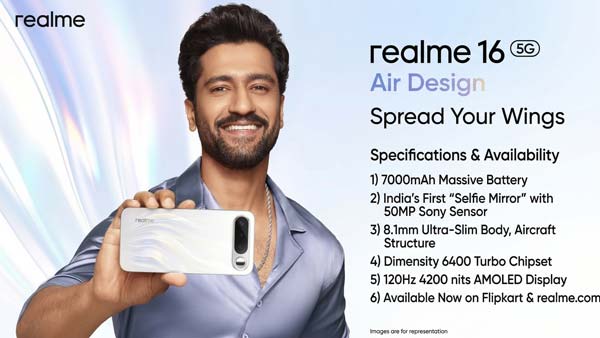 Realme 16 5G showing its 8.1mm slim design and 7000mAh Titan Battery